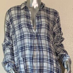 Pre-Loved CP Shades Women's Teton Navy Blue & White Plaid Linen Tunic - Small